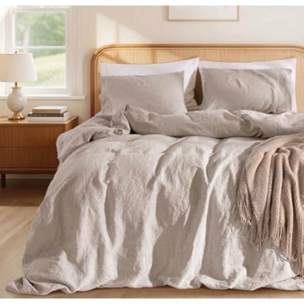 West Elm King Duvet Cover 100% Linen Terracotta Clay 92x108 Button Bedding
